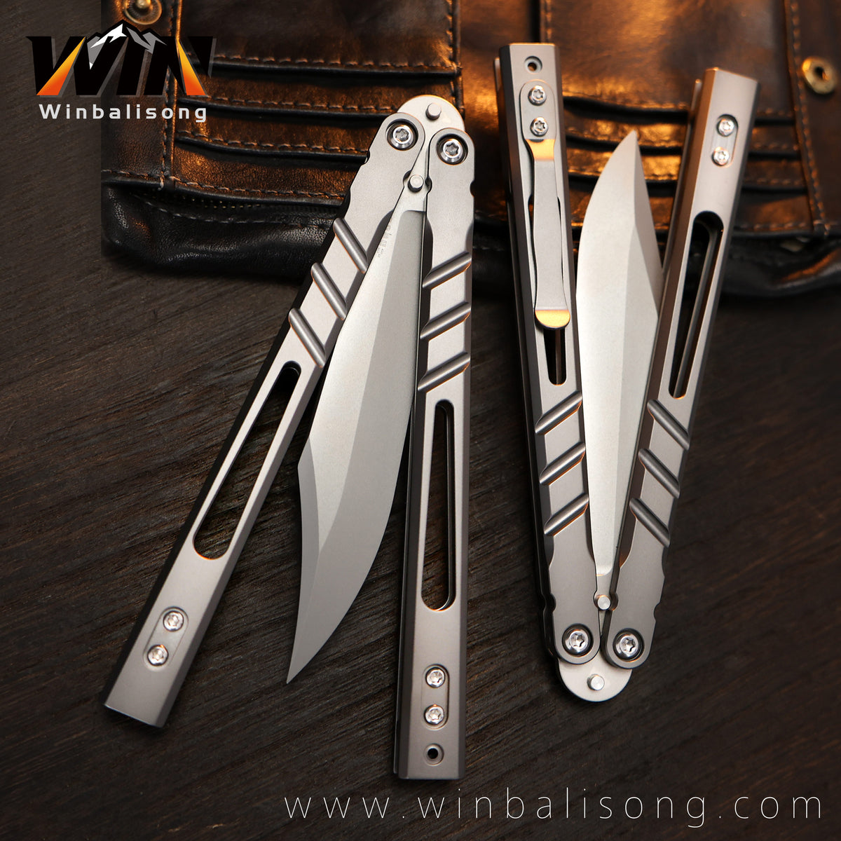 Boundless Sandwich AB Titanium Alloy Balisong, Fancy Dull Blade Non-Sharp Trainer