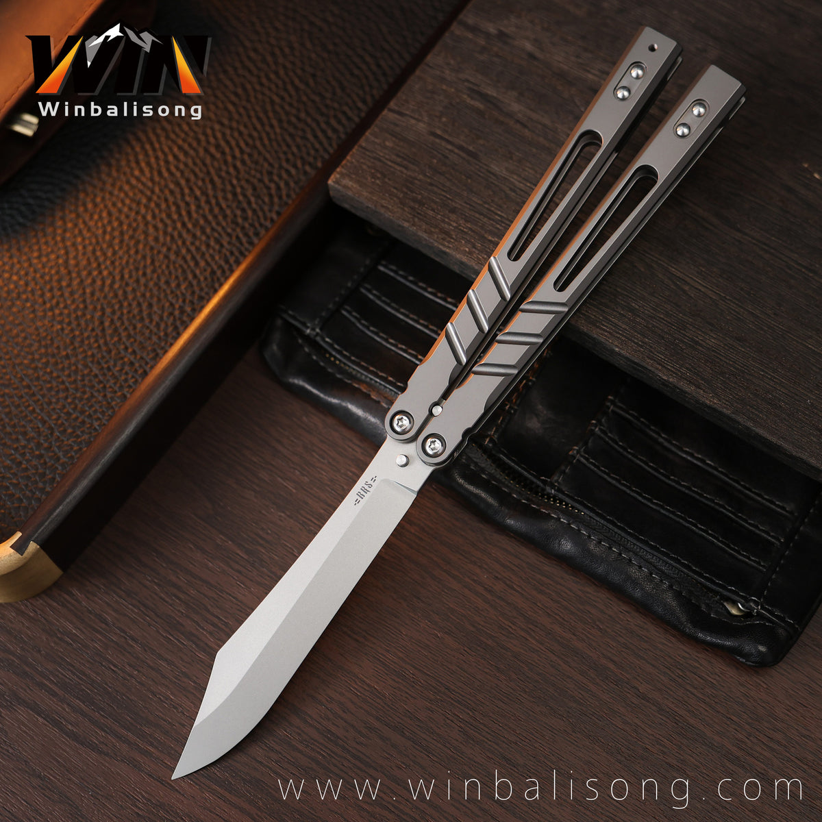 Boundless Sandwich AB Titanium Alloy Balisong, Fancy Dull Blade Non-Sharp Trainer