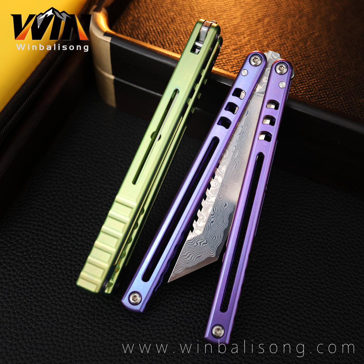 Armed Shark Damascus Titanium Shark  Titanium Alloy Balisong Unsharpened