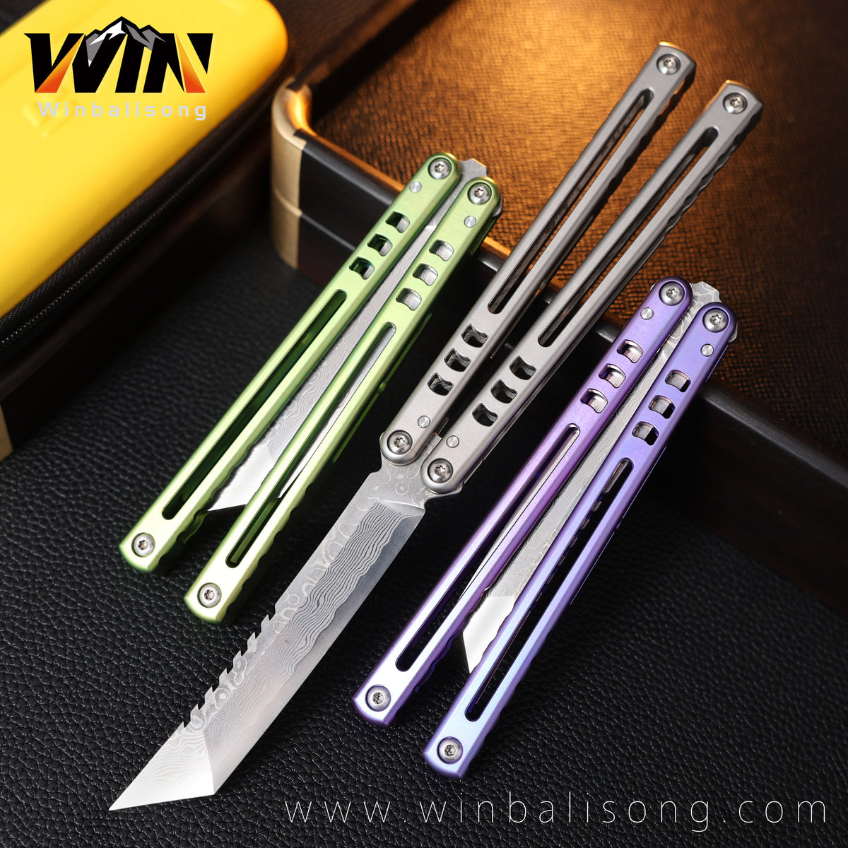 Armed Shark Damascus Titanium Shark  Titanium Alloy Balisong Unsharpened