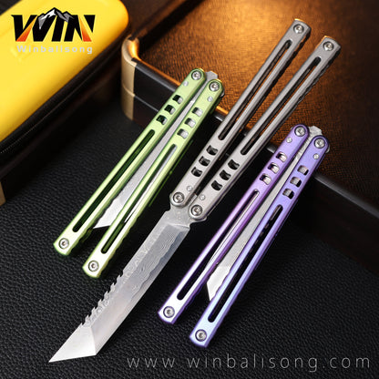 Armed Shark Damascus Titanium Shark  Titanium Alloy Balisong Unsharpened