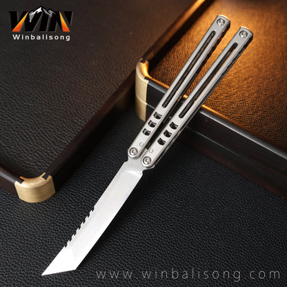 Armed Shark Damascus Titanium Shark  Titanium Alloy Balisong Unsharpened