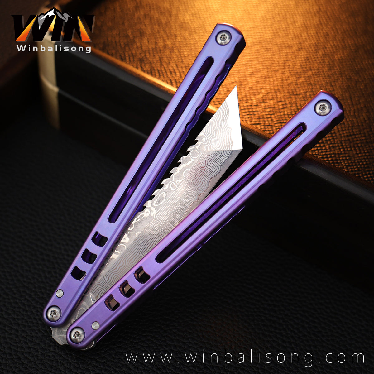 Armed Shark Damascus Titanium Shark  Titanium Alloy Balisong Unsharpened