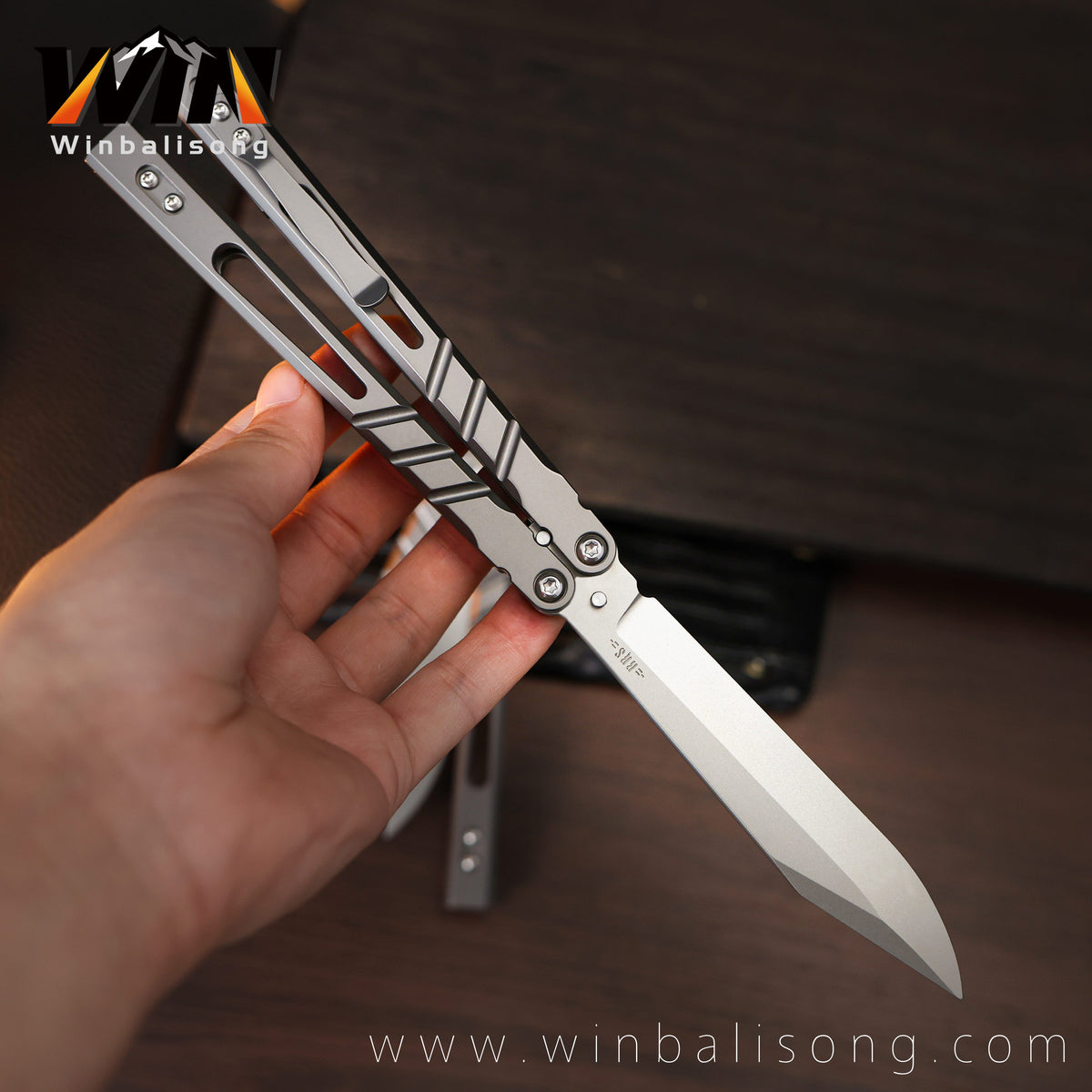 Boundless Sandwich AB Titanium Alloy Balisong, Fancy Dull Blade Non-Sharp Trainer