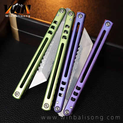 Armed Shark Damascus Titanium Shark  Titanium Alloy Balisong Unsharpened