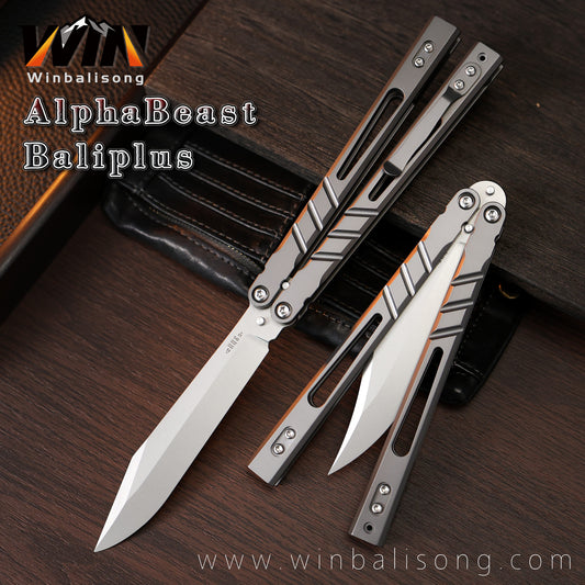 Boundless Sandwich AB Titanium Alloy Balisong, Fancy Dull Blade Non-Sharp Trainer