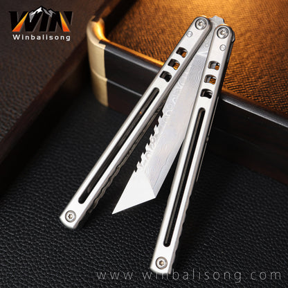 Armed Shark Damascus Titanium Shark  Titanium Alloy Balisong Unsharpened