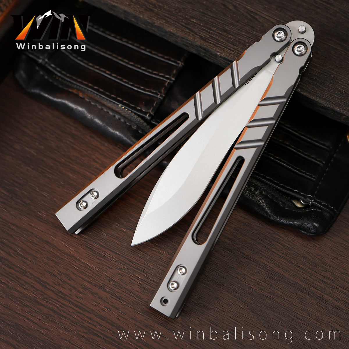 Boundless Sandwich AB Titanium Alloy Balisong, Fancy Dull Blade Non-Sharp Trainer
