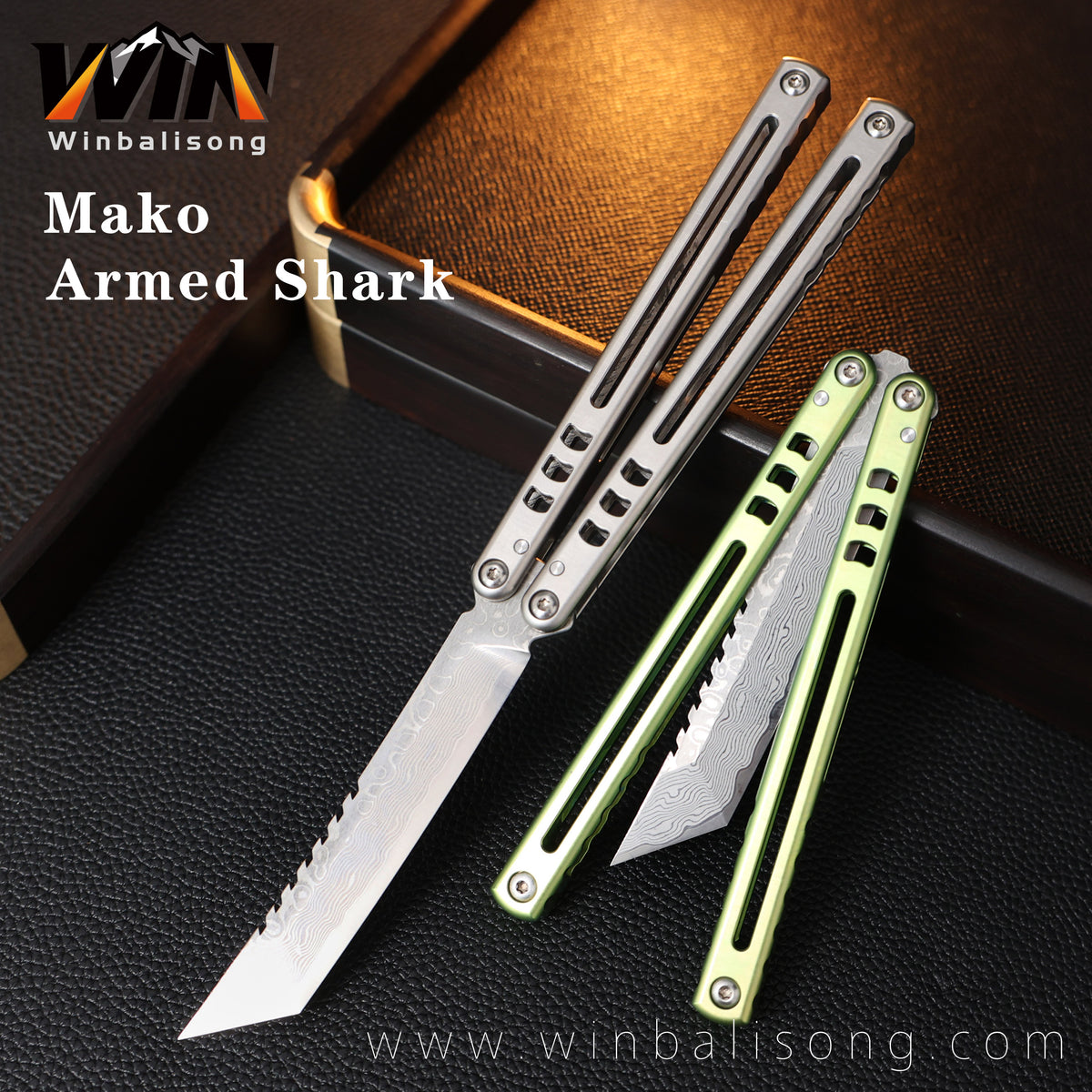 Armed Shark Damascus Titanium Shark  Titanium Alloy Balisong Unsharpened