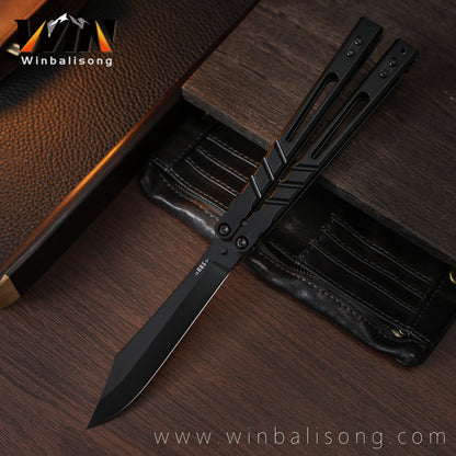 Boundless Sandwich AB Titanium Alloy Balisong, Fancy Dull Blade Non-Sharp Trainer