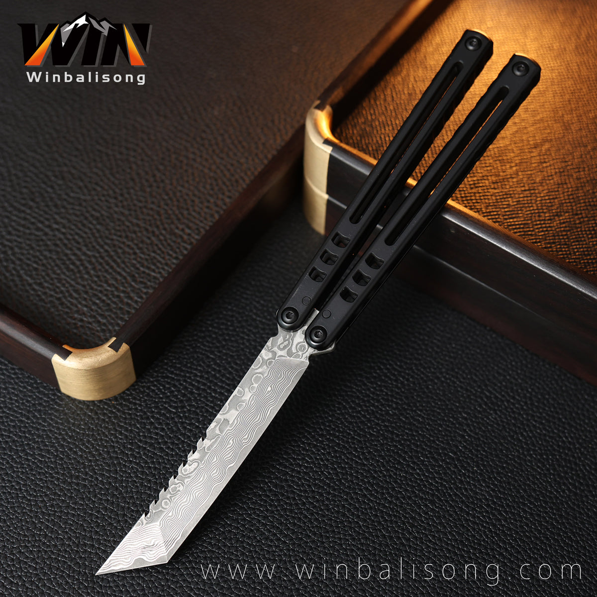 Armed Shark Damascus Titanium Shark  Titanium Alloy Balisong Unsharpened