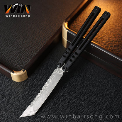 Armed Shark Damascus Titanium Shark  Titanium Alloy Balisong Unsharpened