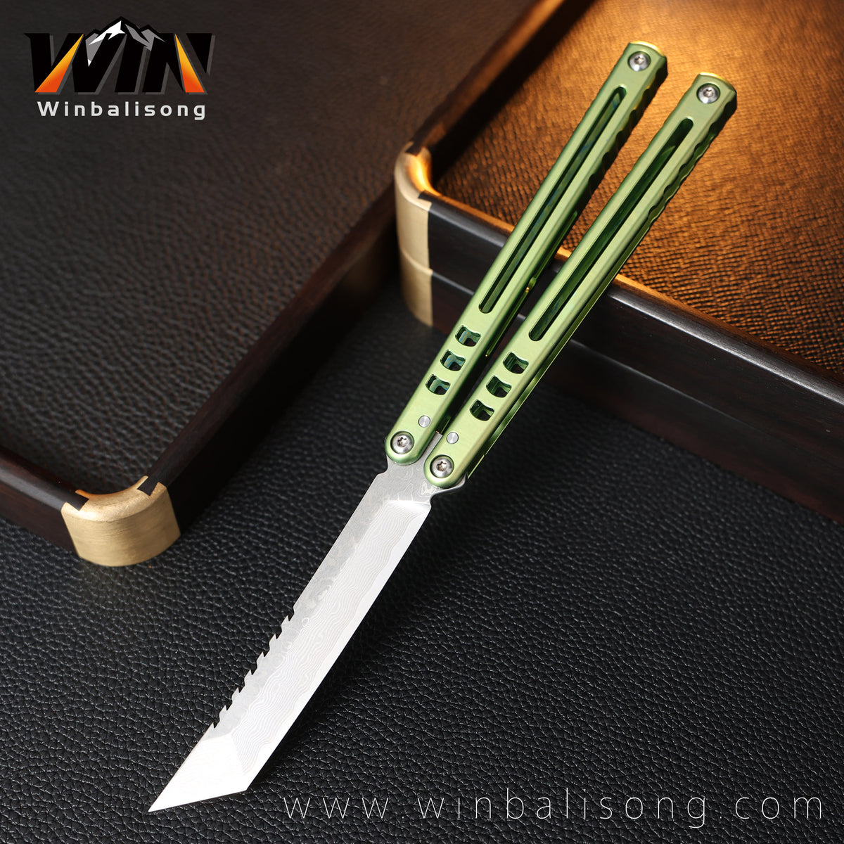 Armed Shark Damascus Titanium Shark  Titanium Alloy Balisong Unsharpened