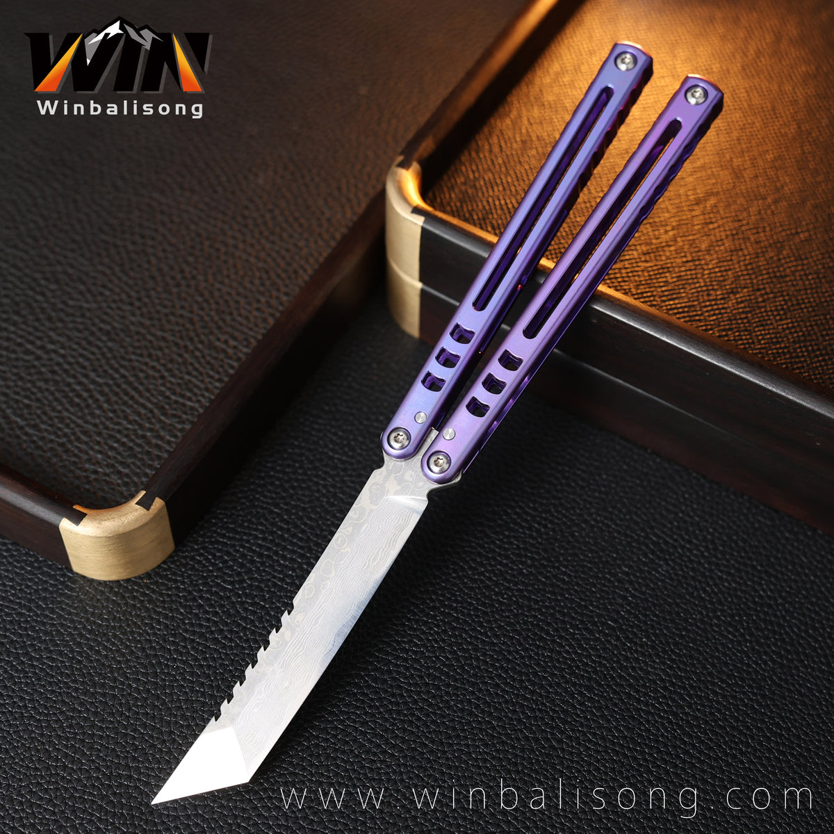 Armed Shark Damascus Titanium Shark  Titanium Alloy Balisong Unsharpened
